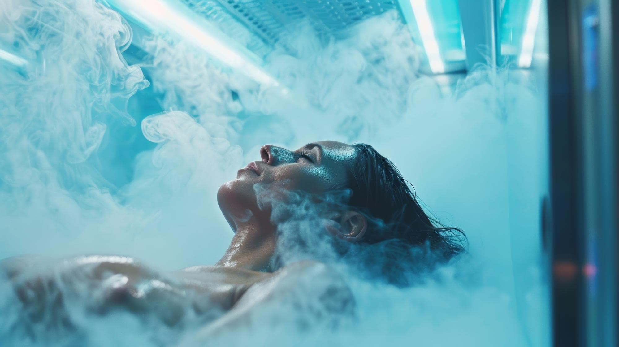 Client experiencing a cryotherapy session